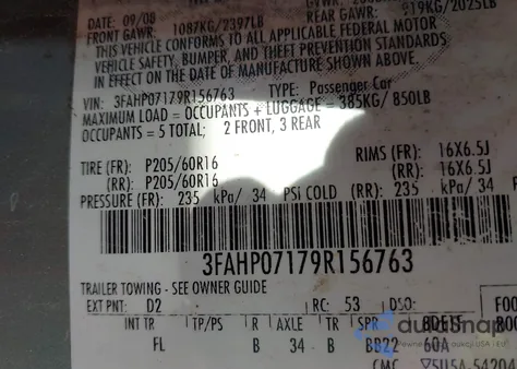 2009 Ford Fusion Se z USA, uszkodzony, nr VIN 3FAHP07179R156763